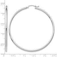 14K White Gold 2x 55mm Polished Tube Hoop Earrings view 4