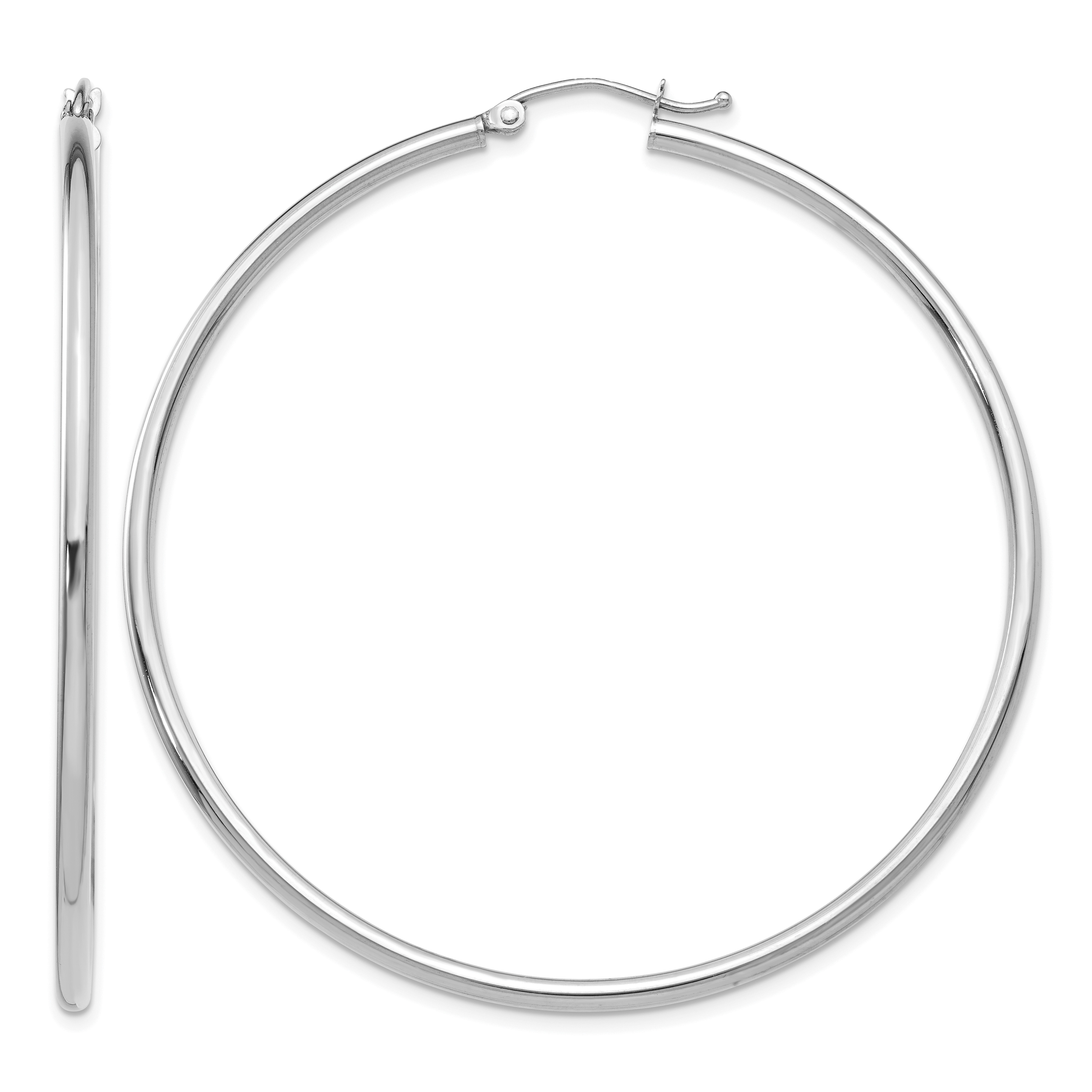 14k White Gold Polished 2x55mm Tube Hoop Earrings (T834)
