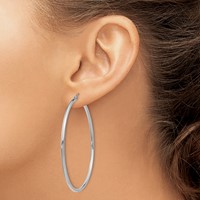 14K White Gold 2x 55mm Polished Lightweight Tube Hoop Earrings view 3