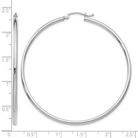 14K White Gold 2x 55mm Polished Lightweight Tube Hoop Earrings view 4