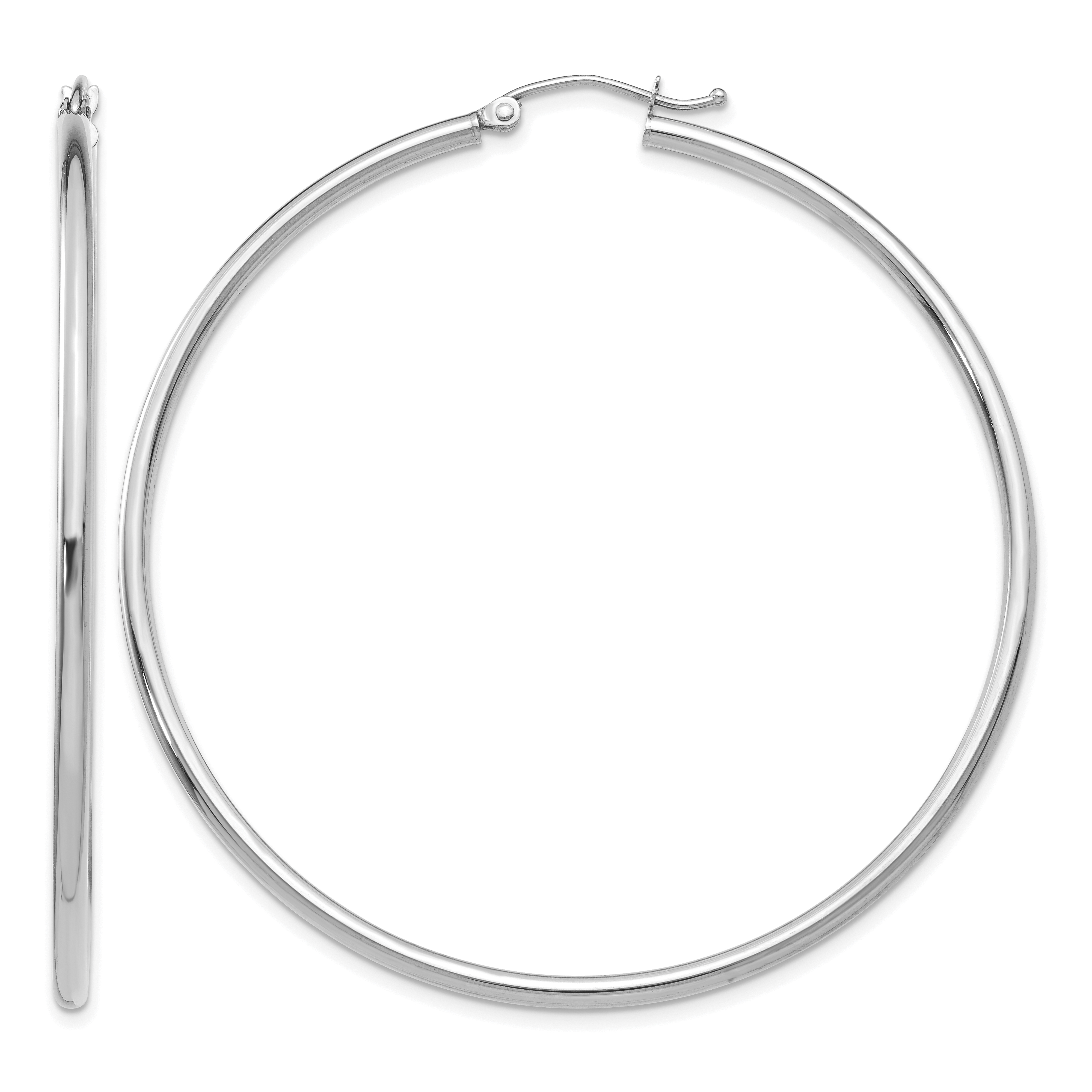 14k White Gold Polished 2x55mm Lightweight Tube Hoop Earrings (T834L)
