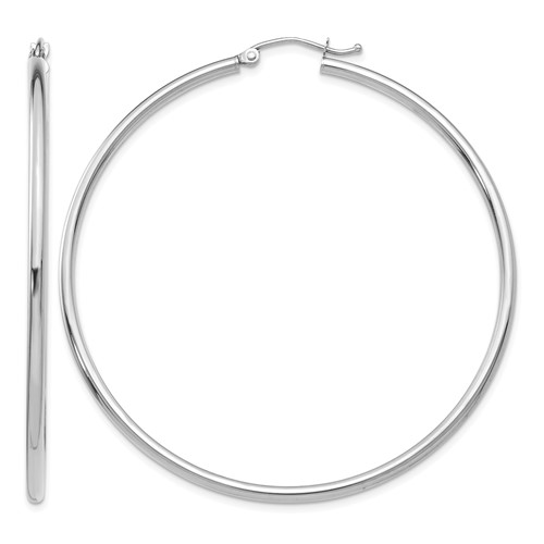 14K White Gold 2x 55mm Polished Lightweight Tube Hoop Earrings