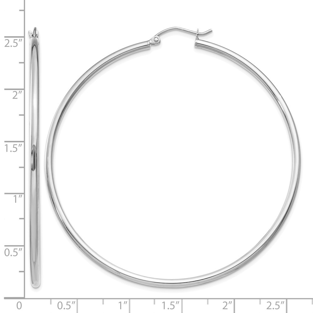 14k White Gold Polished 2x60mm Tube Hoop Earrings (T835)