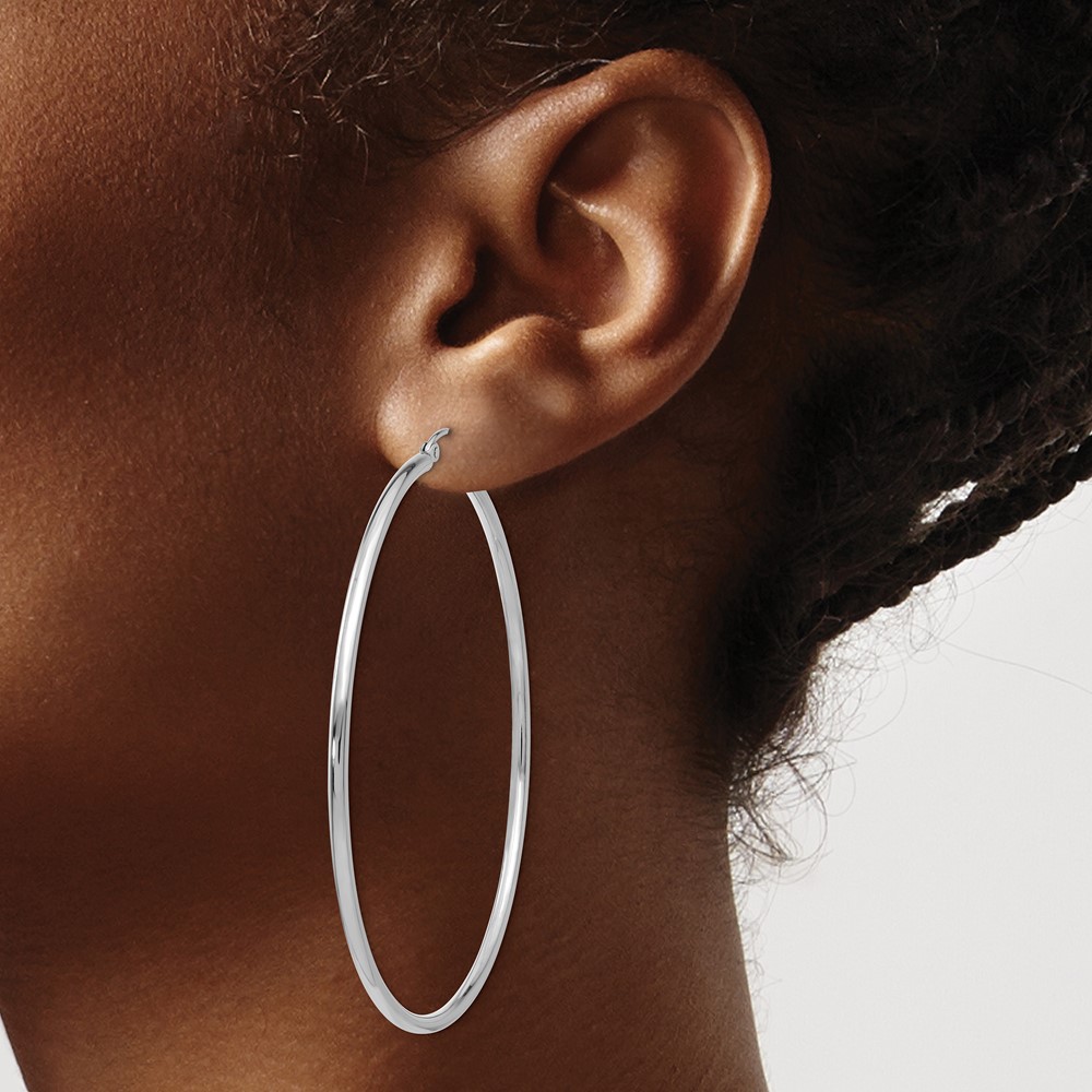 14k White Gold Polished 2x60mm Lightweight Tube Hoop Earrings (T835L)