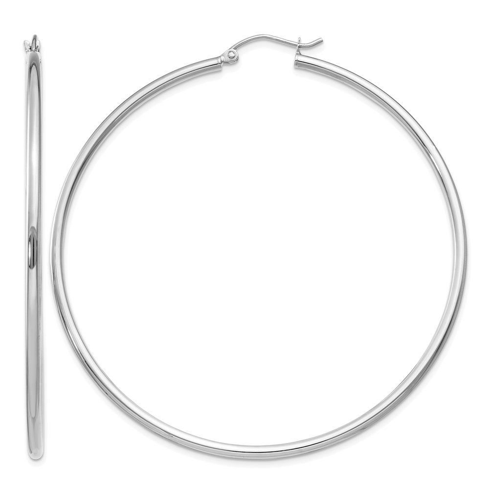 14k White Gold Polished 2x60mm Lightweight Tube Hoop Earrings (T835L)