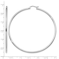 14K White Gold 2x 65mm Polished Tube Hoop Earrings view 4