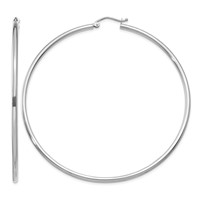 14K White Gold 2x 65mm Polished Tube Hoop Earrings view 1