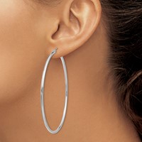 14K White Gold 2x 65mm Polished Lightweight Tube Hoop Earrings view 3