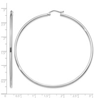 14K White Gold 2x 65mm Polished Lightweight Tube Hoop Earrings view 4