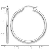 14K White Gold 2.5x 35mm Polished Round Tube Hoop Earrings view 4