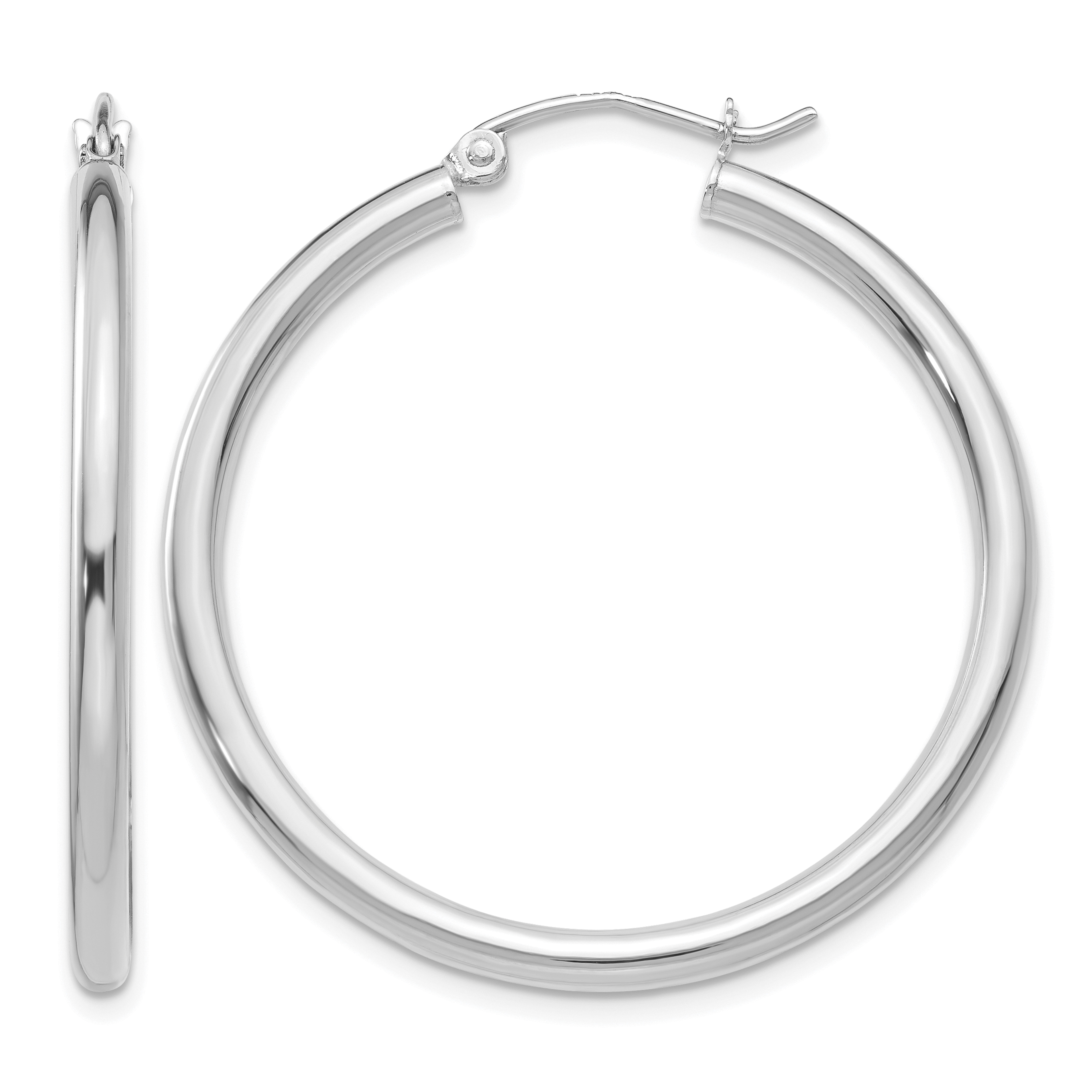 14K White Gold Polished 2.5mm Tube Hoop Earrings (T837)