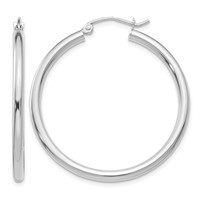 14K White Gold 2.5x 35mm Polished Round Tube Hoop Earrings view 1