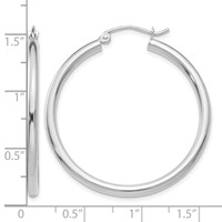 14K White Gold 2.5x 35mm Polished Lightweight Tube Hoop Earrings view 4