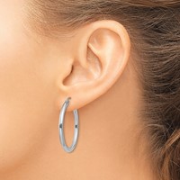 14K White Gold 2.5x 30mm Polished Round Tube Hoop Earrings view 3