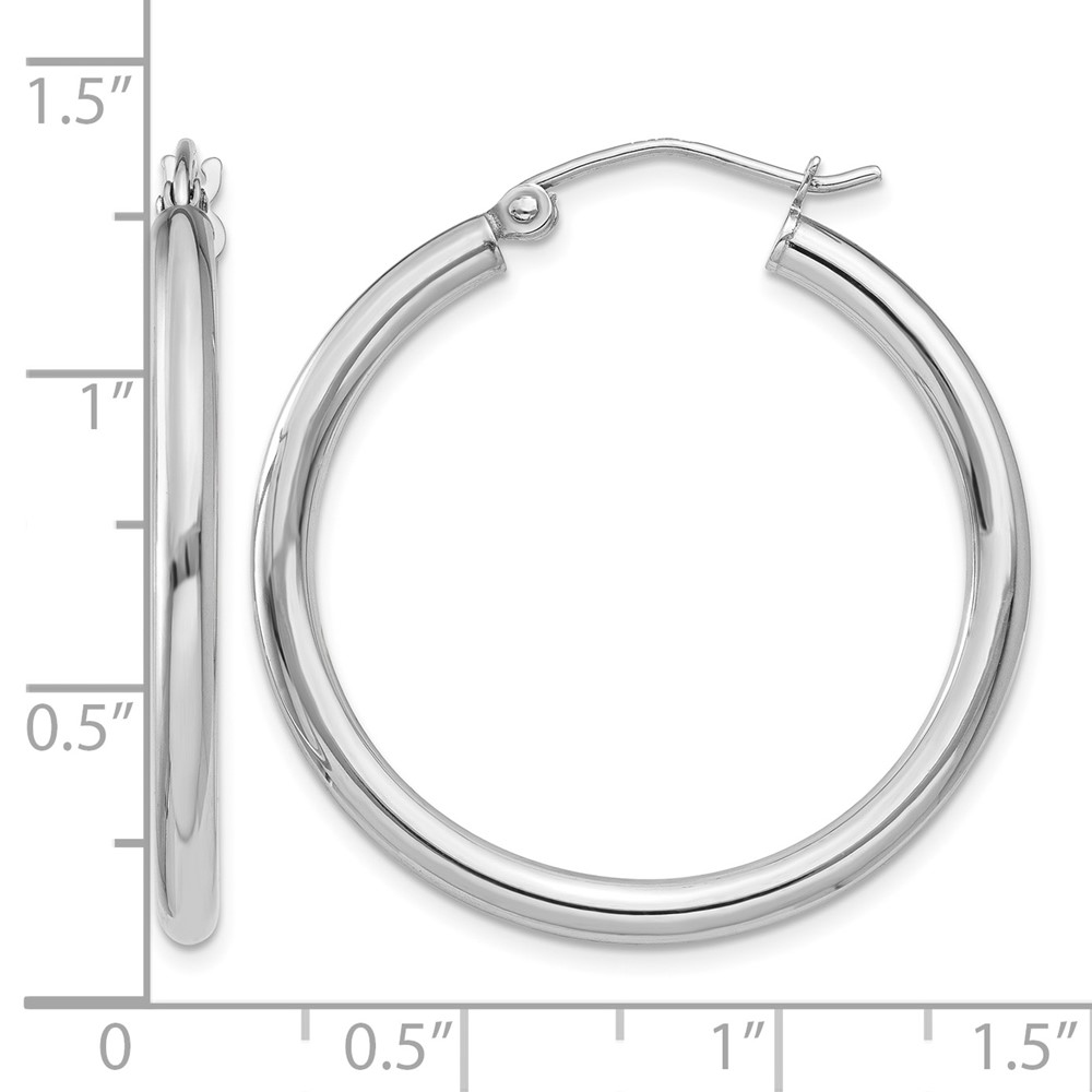 14K White Gold Polished 2.5mm Tube Hoop Earrings (T838)