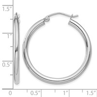 14K White Gold 2.5x 30mm Polished Round Tube Hoop Earrings view 4