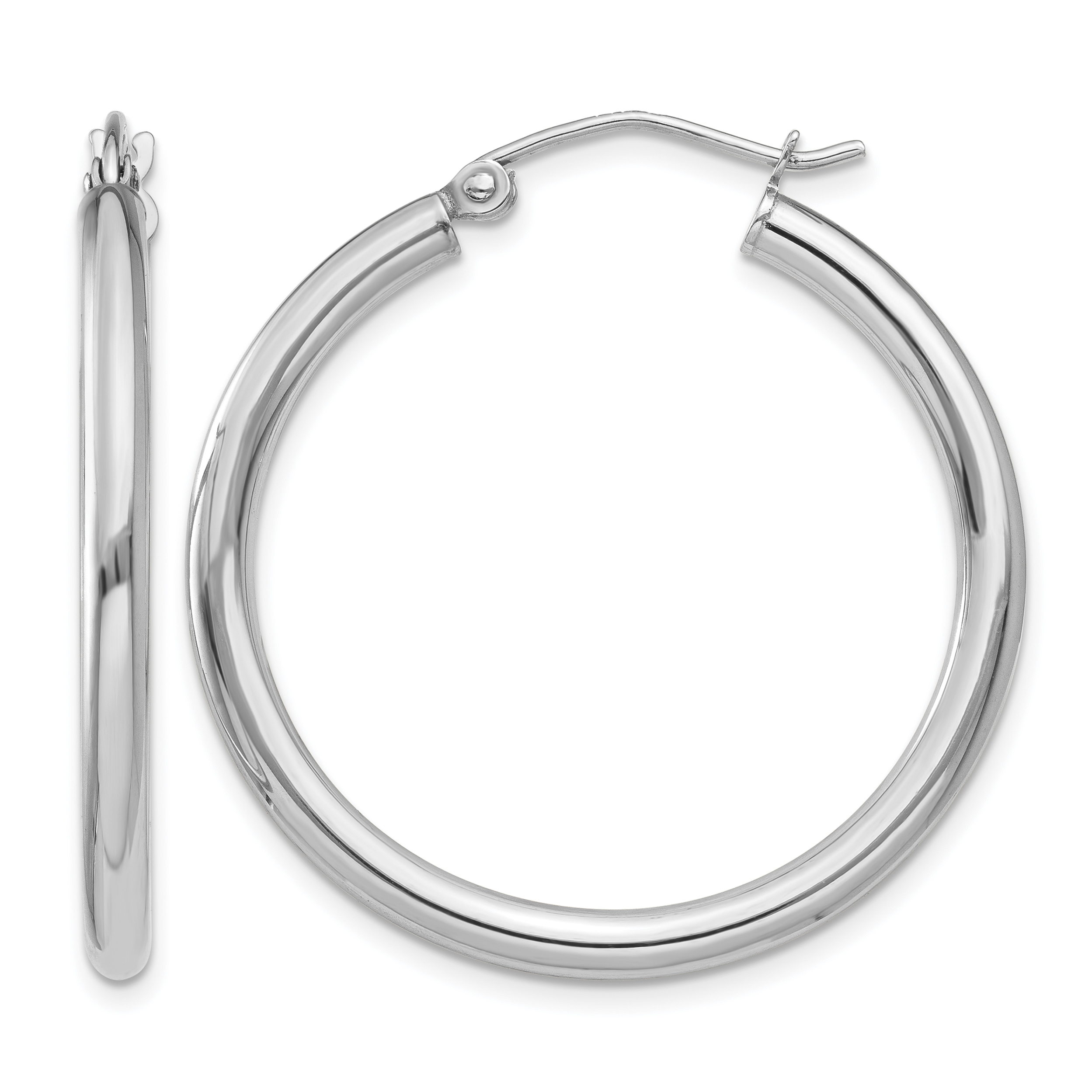 14K White Gold Polished 2.5mm Lightweight Tube Hoop Earrings (T838L)