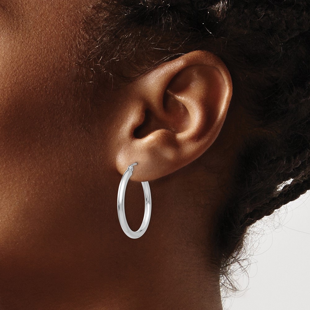 14K White Gold Polished 2.5mm Tube Hoop Earrings (T839)