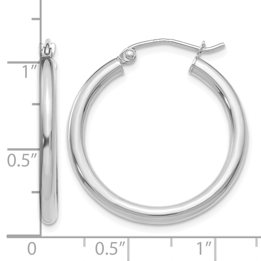 14K White Gold Polished 2.5mm Tube Hoop Earrings (T839)