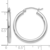 14K White Gold 2.5x 25mm Polished Lightweight Tube Hoop Earrings view 4