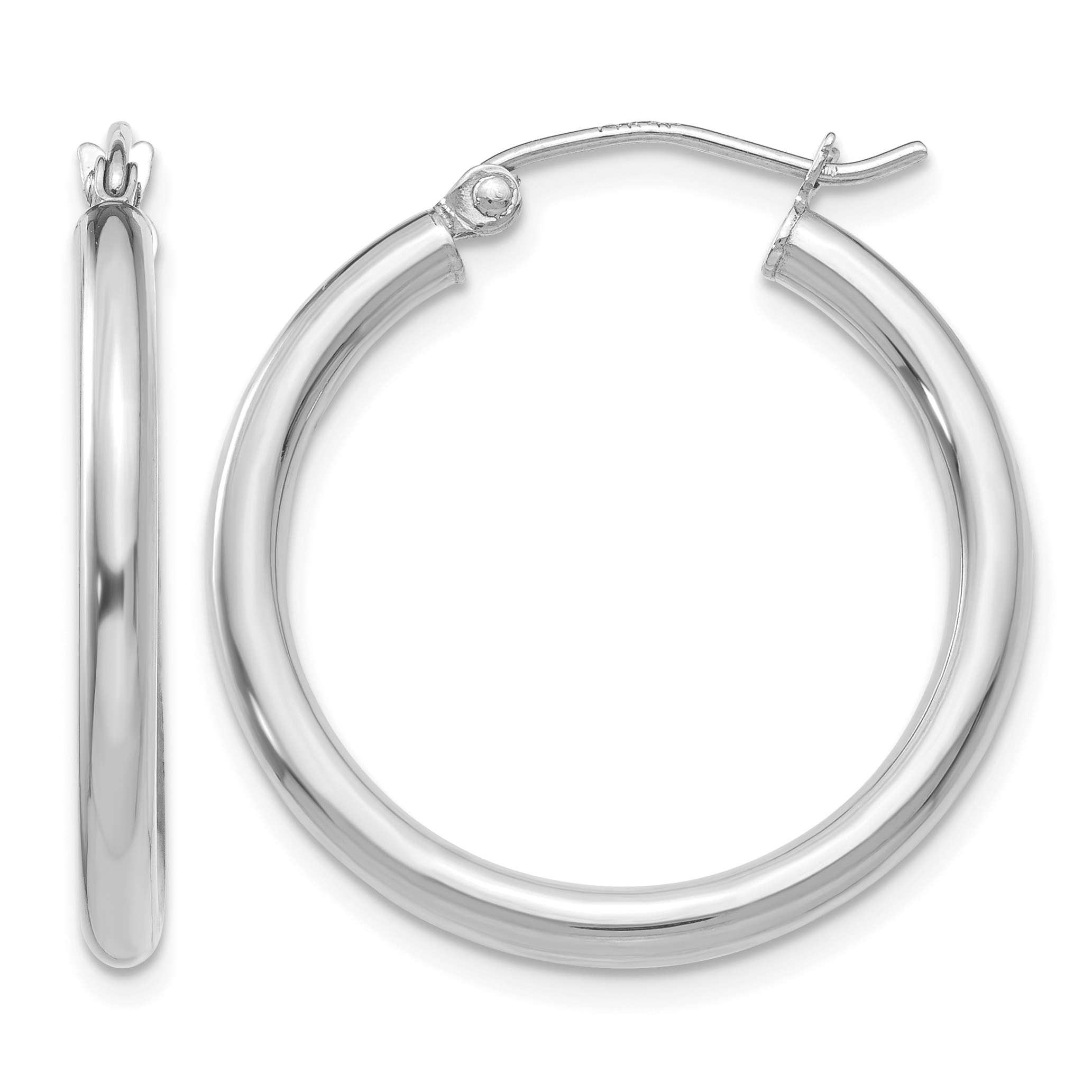 14K White Gold Polished 2.5mm Lightweight Tube Hoop Earrings (T839L)