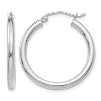 14K White Gold 2.5x 25mm Polished Lightweight Tube Hoop Earrings view 1