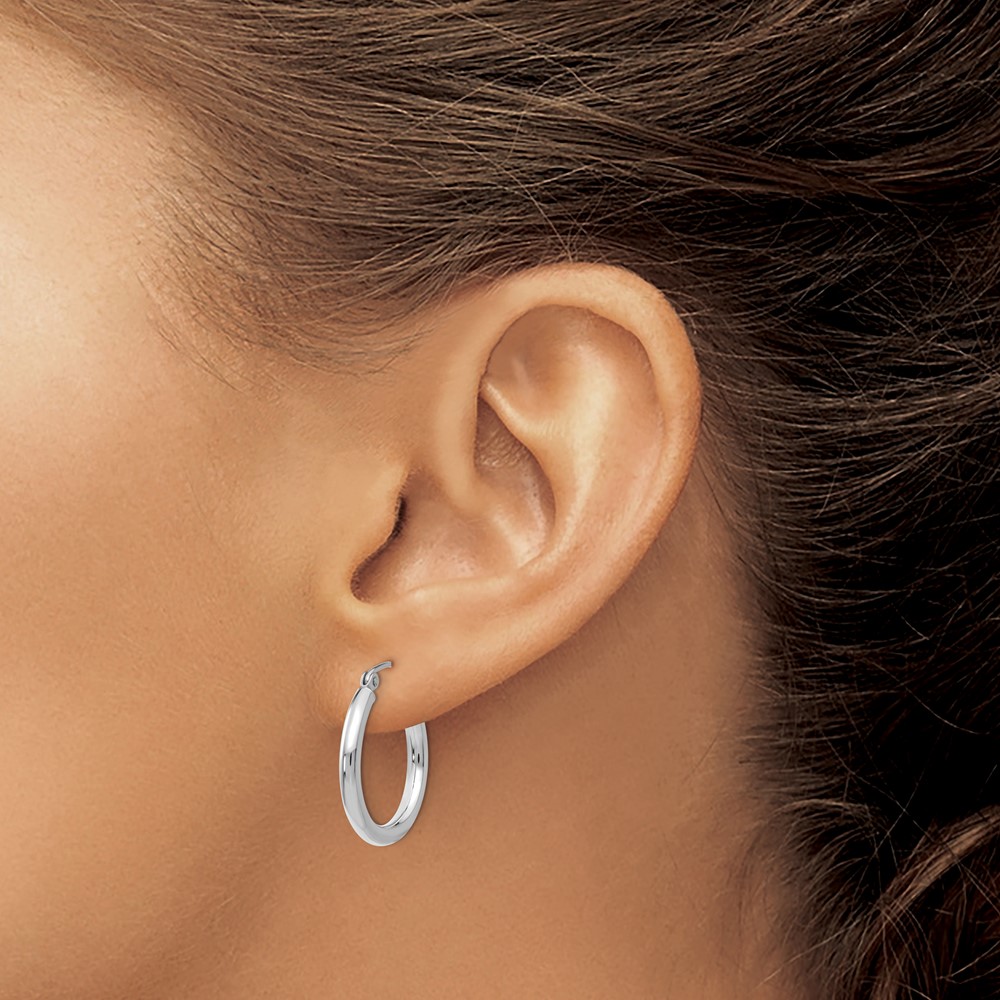 14K White Gold Polished 2.5mm Tube Hoop Earrings (T840)