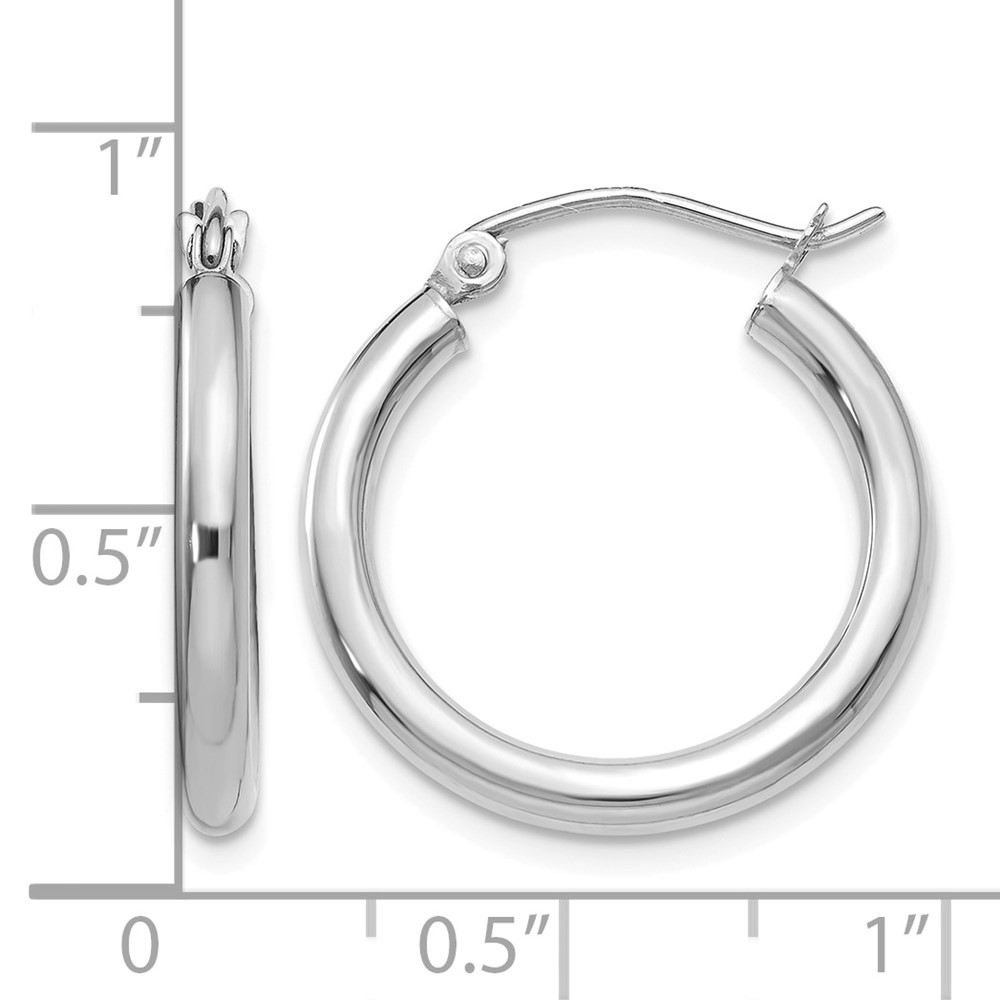 14K White Gold Polished 2.5mm Tube Hoop Earrings (T840)