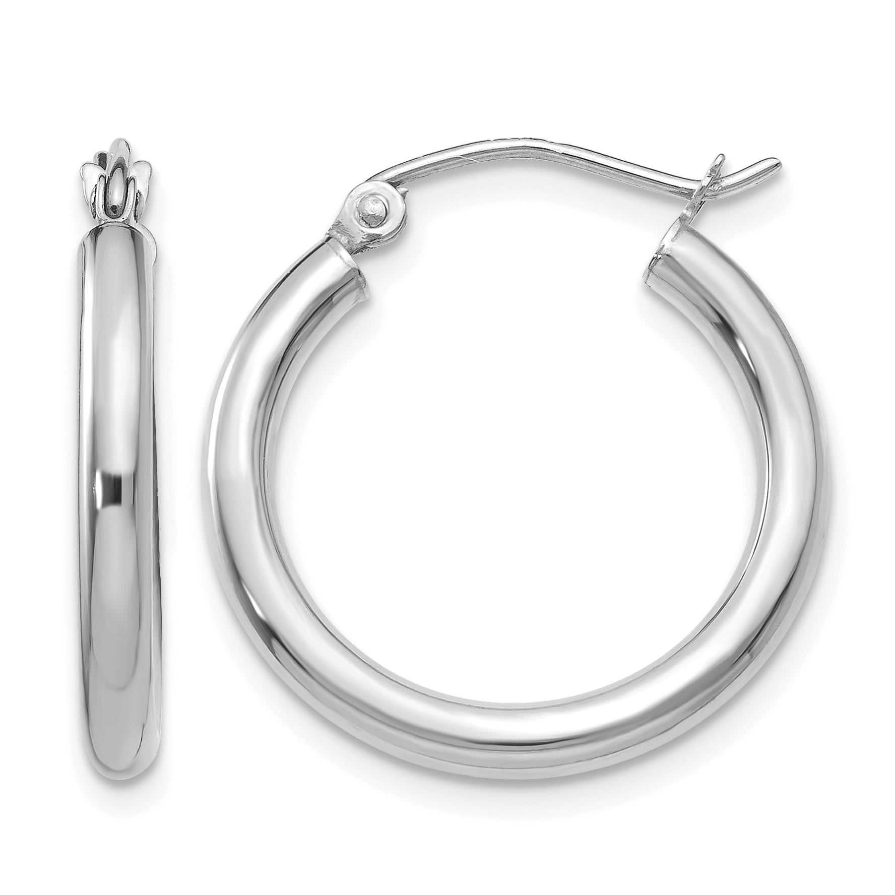 14K White Gold Polished 2.5mm Tube Hoop Earrings (T840)