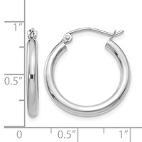 14K White Gold 2.5x 20mm Polished Lightweight Tube Hoop Earrings view 4