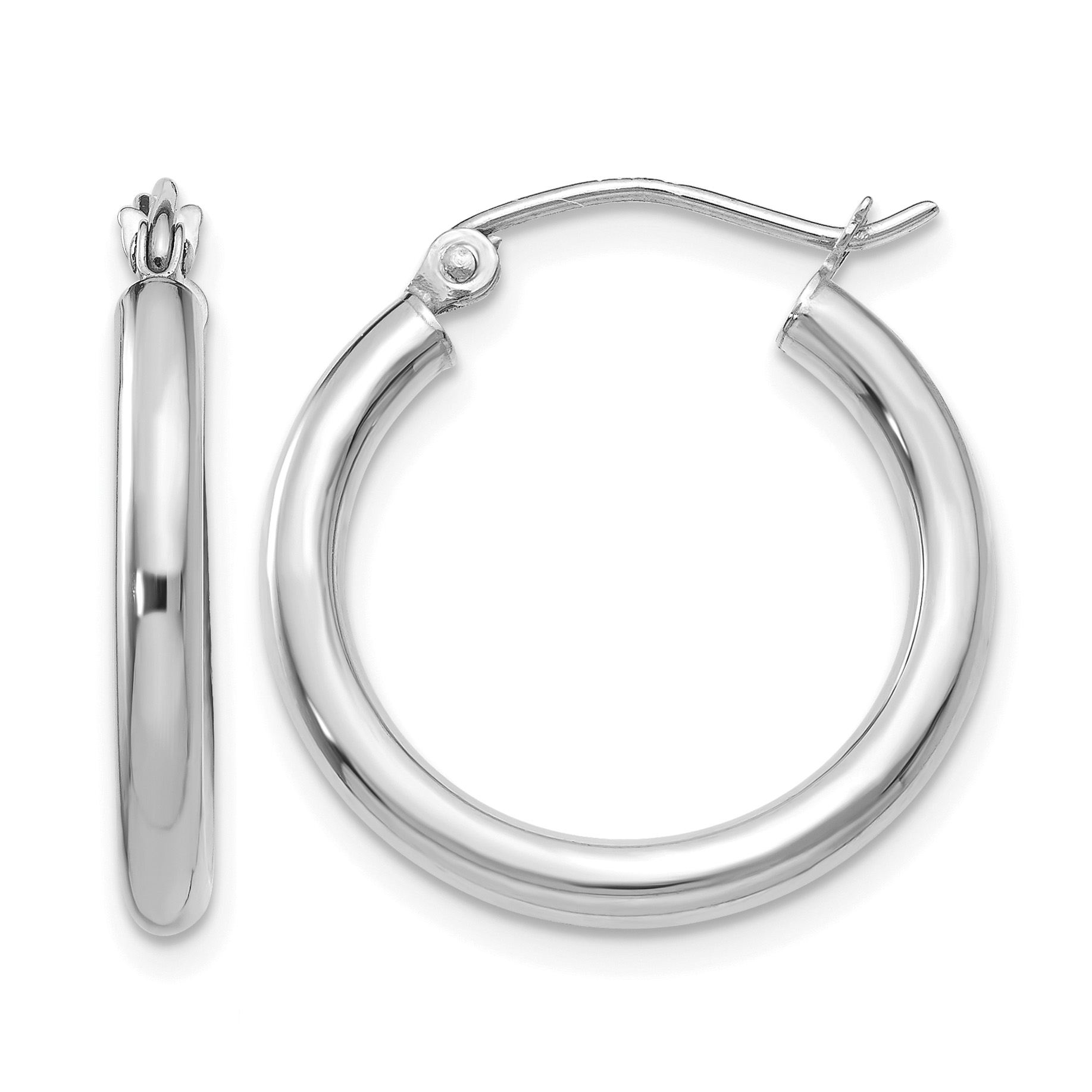 14K White Gold Polished 2.5mm Lightweight Tube Hoop Earrings (T840L)