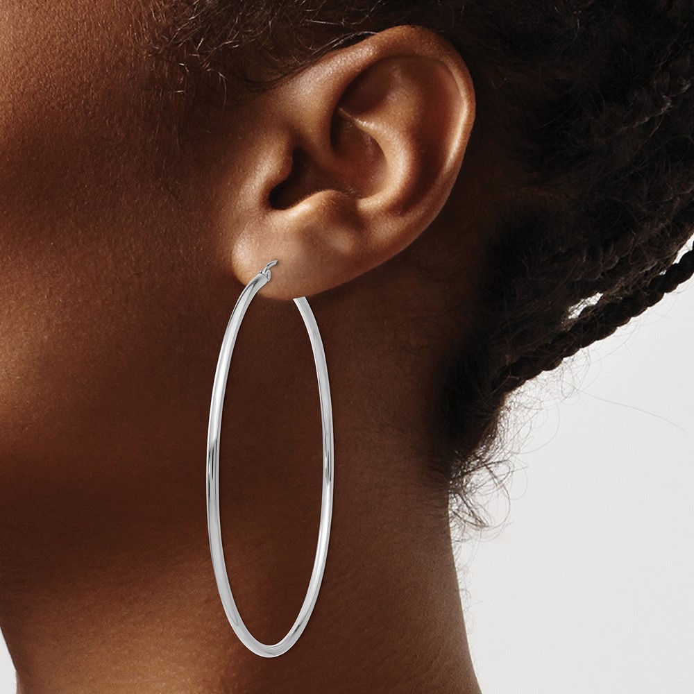 14K White Gold Polished 2.5mm Tube Hoop Earrings (T841)