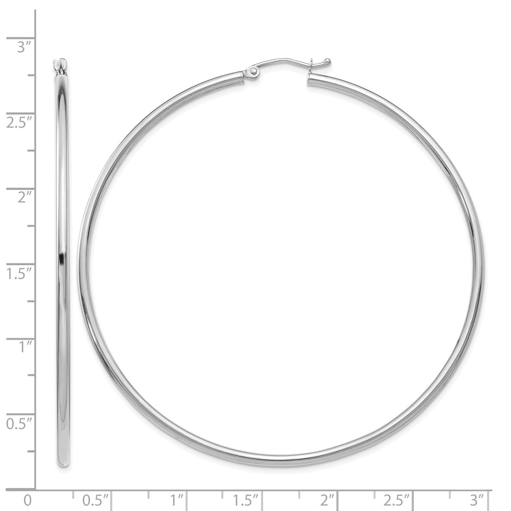 14K White Gold Polished 2.5mm Tube Hoop Earrings (T841)