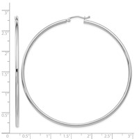 14K White Gold 2.5x 65mm Polished Round Tube Hoop Earrings view 4