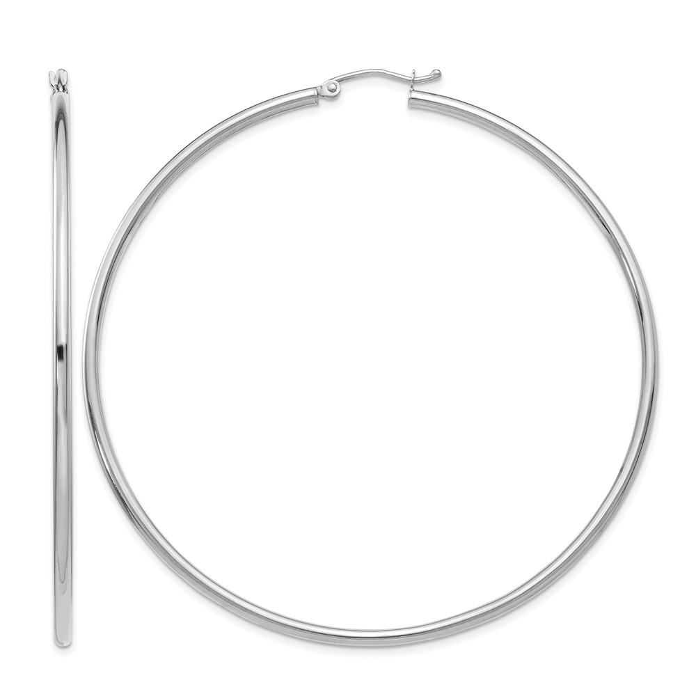 14K White Gold Polished 2.5mm Tube Hoop Earrings (T841)