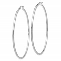 14K White Gold 2.5x 65mm Polished Lightweight Tube Hoop Earrings view 2