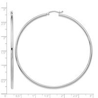 14K White Gold 2.5x 65mm Polished Lightweight Tube Hoop Earrings view 4