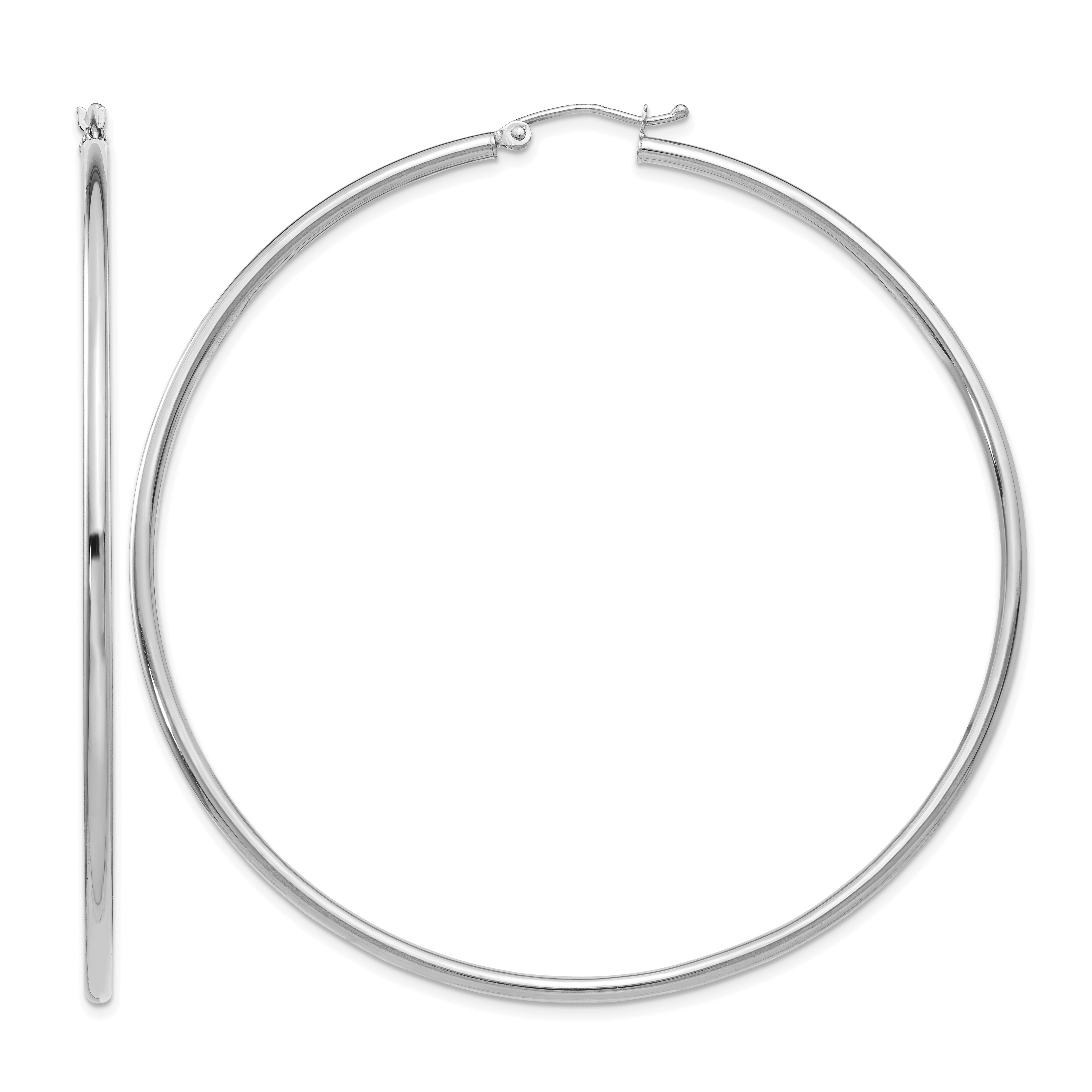 14K White Gold Polished 2.5mm Lightweight Tube Hoop Earrings (T841L)