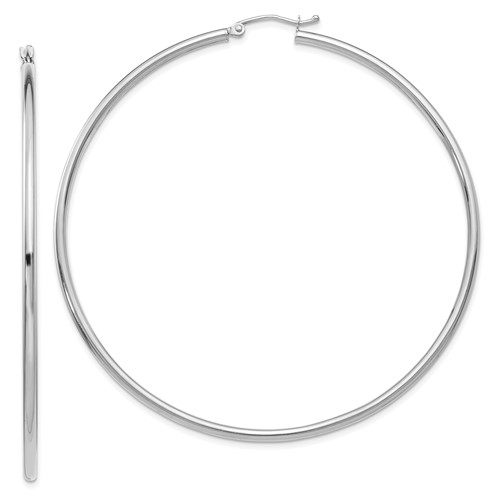 14K White Gold Polished 2.5mm Lightweight Tube Hoop Earrings