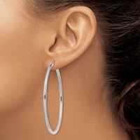 14K White Gold 2.5x 60mm Polished Round Tube Hoop Earrings view 3