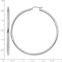 14K White Gold 2.5x 60mm Polished Round Tube Hoop Earrings view 4