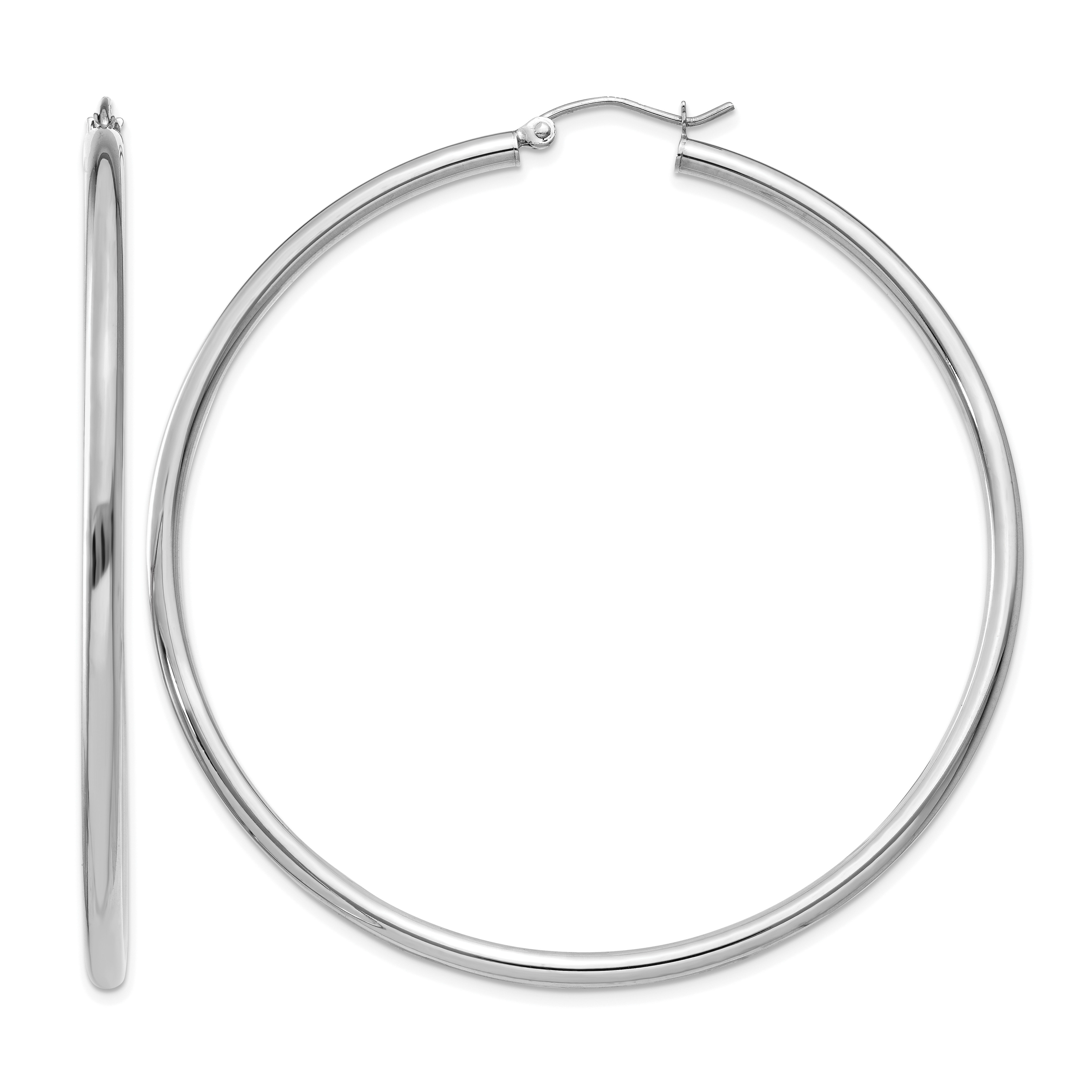 14K White Gold Polished 2.5mm Tube Hoop Earrings (T842)