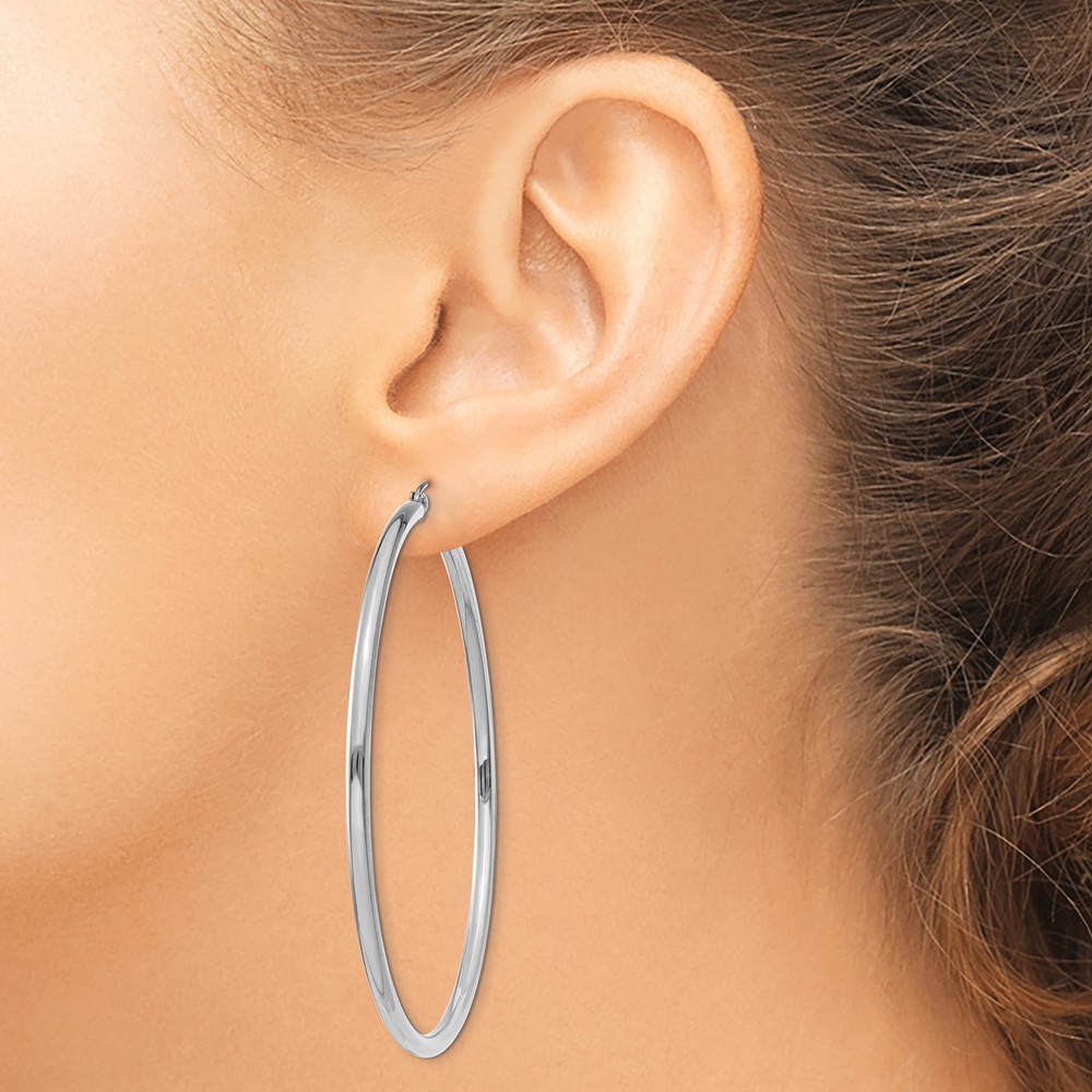 14K White Gold Polished 2.5mm Lightweight Tube Hoop Earrings (T842L)