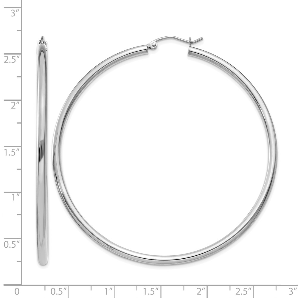 14K White Gold Polished 2.5mm Lightweight Tube Hoop Earrings (T842L)