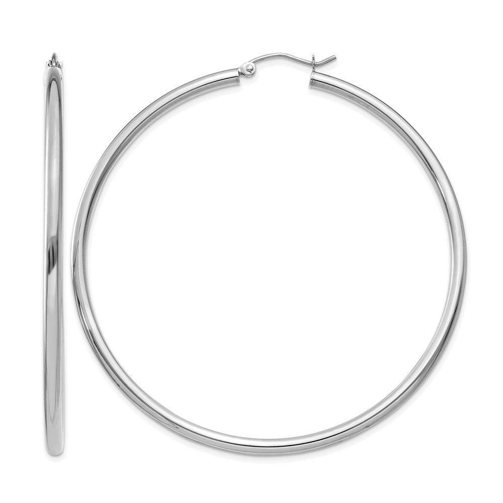 14K White Gold Polished 2.5mm Lightweight Tube Hoop Earrings (T842L)