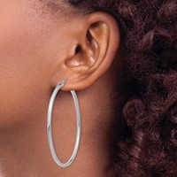 14K White Gold 2.5x 55mm Polished Round Tube Hoop Earrings view 3