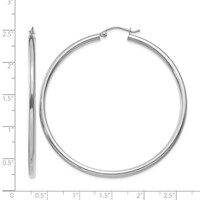 14K White Gold 2.5x 55mm Polished Round Tube Hoop Earrings view 4