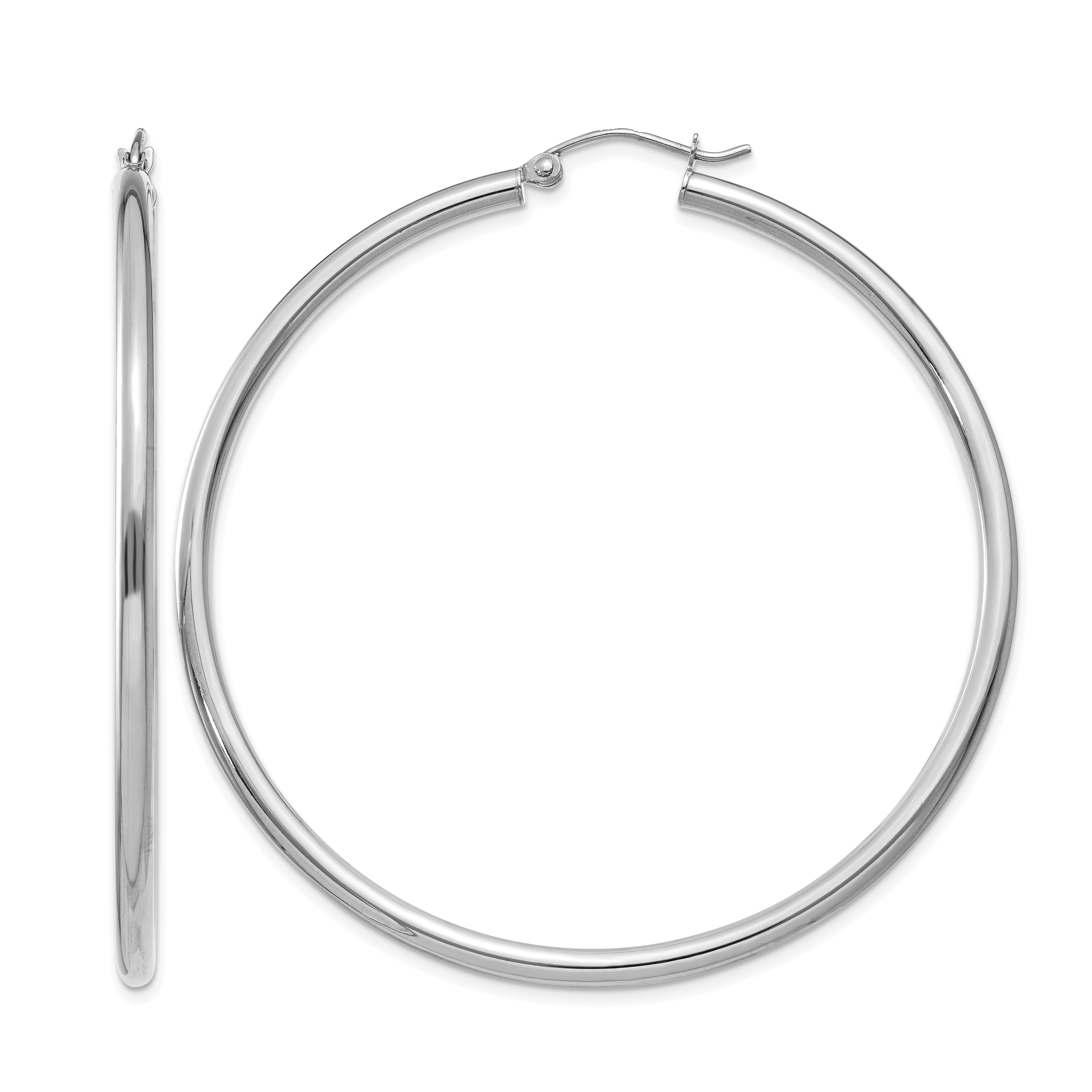 14K White Gold Polished 2.5mm Tube Hoop Earrings (T843)
