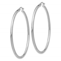14K White Gold 2.5x 55mm Polished Lightweight Tube Hoop Earrings view 2