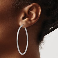 14K White Gold 2.5x 55mm Polished Lightweight Tube Hoop Earrings view 3